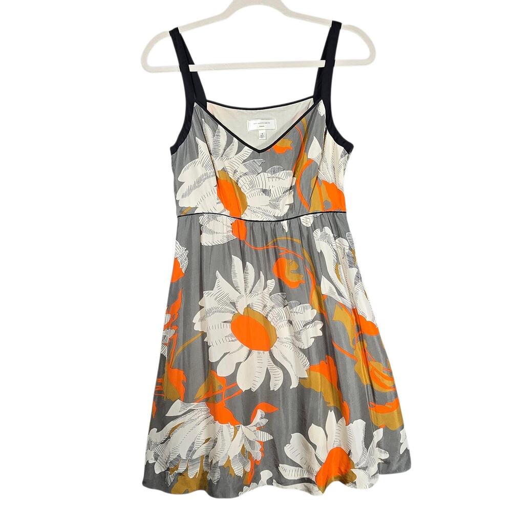 Moulinette Soeurs Anthropologie Grand Gazania Silk Dress 4 Gray Orange Floral